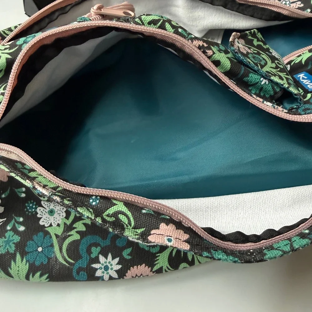 KAVU Rope Bag Women Green Floral Canvas Sling Crossbody Hike Backpack Gorpcore